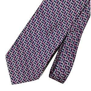 John W Nordstrom Men’s 100% Silk Made in USA Neck Tie Blue & Pink Geometric